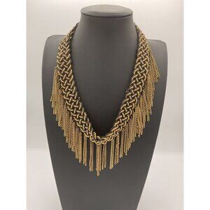 Gold & Black Beaded Statement Necklace With Fringe Tassels